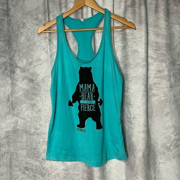 Fitness Tee Co Teal Mama Bear Is Extra Fierce Tank Top - LG - Picture 7 of 9